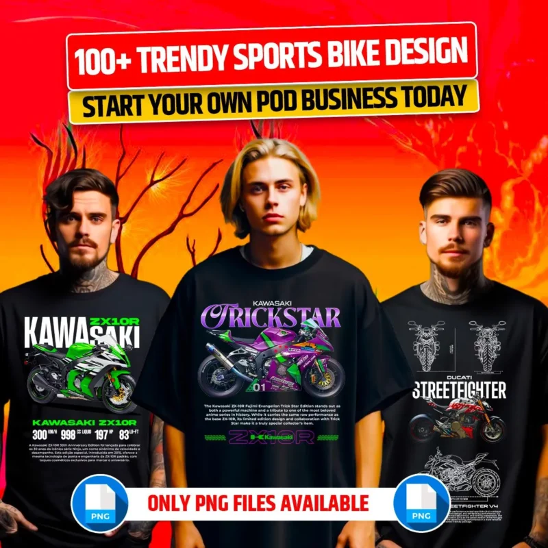 100+ PNG Sports Bike Tshirt Design Bundle