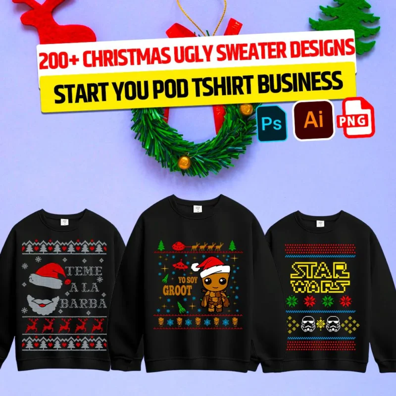 200+ Christmas Ugly Sweater Design Bundle